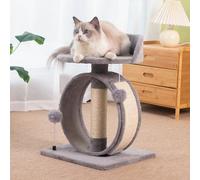 Arbre à chat avec griffoir, tunnel en sisal, balle suspendue et boule à ressort pour chaton