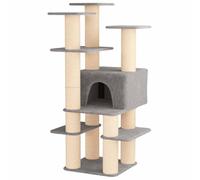 Arbre à chat avec griffoirs de Sisal, Gris clair, 161 cm | Tour à plusieurs niveaux, maison en peluche, bois d'ingénierie, structure d'escalade stable