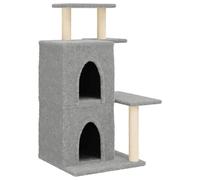 Arbre à chat avec griffoirs en sisal, gris clair, en bois et peluche, 97 cm de haut, pour les petits espaces, jouet stable pour chats actifs