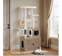 Arbre à Chat avec Maison de Litière pour Chat-HOOBRO-Maison pour Chat en Bois avec Tour à Chat-60 x 45 x 151 cm-Grège