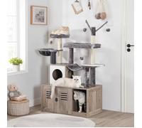 Arbre à Chat avec Maison de Litière pour Chat-HOOBRO-Maison pour Chat en Bois avec Tour à Chat-78 x 48 x 128 cm-Grège