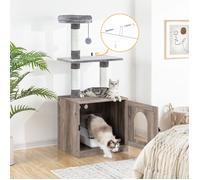 Arbre à Chat avec Maison de Toilettes, HOOBRO Tour de Jeu Moderne 2-en-1, Niche pour Chat de avec Chache-litière, Poteaux à Griffer