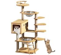 Arbre à chat avec plateforme de saut multicouche, échelle, 2 capsules d'espace transparentes, griffoir et tour en sisal - idéal pour tous les chats