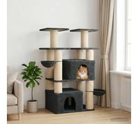 vidaXL Arbre à Chat avec poteaux à griffer en sisal 2 pc Crème 147 cm, Amusez Votre Chat avec cet Arbre à Plusieurs Niveaux, Espace de Jeu, mobilier félin, Centre d'activité