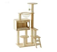 Arbre à chat avec villa et griffoir - Tour d'activités multi-niveaux de 124 cm et jouet pour chats et chatons, aire de jeux pour félins toutes saisons pour un plaisir sans fin