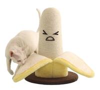 Arbre à chat banane mignon en corde de sisal naturel pelucheux et visage amusant de 44 cm de haut pour chatons d'intérieur (jaune, taille unique)