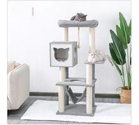 Arbre à Chat, Cadre d'escalade en Bois pour Chat, nid Confortable pour Animaux de Compagnie, Mini escalier, Planche à gratter, hamac, Boule en Peluche, Accessoires en sisal, Couleur Bois, Arbre à