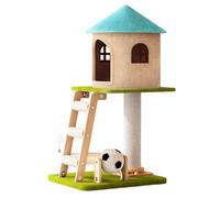 Arbre à Chat Château 98cm Grand avec Maisonnette, Poteaux à Griffoir en Sisal, Ballon de Foot Tournant, Plateau en Bois - Tour de Jeu Multi-Niveaux pour Grands Chats et Chaton