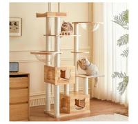 Arbre à Chat Comprenant 2 Lits pour Chat et 2 Capsules Spatiales avec Plate-Forme D'observation Arbres à Chat en Bois D'hévéa Conception à 8 Niveaux Poteaux à Griffer Recouverts de Corde Papier Kraft