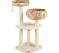 Arbre à chat COSTWAY 104cm, petit arbre à chat, arbre à chat avec perchoir, panier, piquets en sisal, corde en sisal&balle, arbre à grimper, meubles pour chats (Beige)