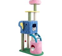 Arbre à chat COSTWAY 154 cm, Arbre à chat en forme d'éléphant, Arbre à chat avec 2 cavités, couchette, poteau griffoir, échelle&balle, Meuble pour chats, Arbre à grimper, Coloré