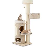 Arbre à chat COSTWAY 154cm, arbre à chat avec tonneau à griffer à 2 étages, hamac, lit amovible, planche en sisal & balle de jeu, meuble pour chats, arbre à grimper nature
