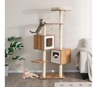 Arbre à chat COSTWAY 163 cm, arbre à chat avec troncs en sisal & coussins lavables & plateforme de siège & 3 balles de jeu & 2 tanières pour chats, grand arbre à grimper pour chats d'intérieur pour gr