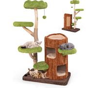 Arbre à chat COSTWAY, arbre à chat avec grotte à deux étages en forme de trou d'arbre, colonne en jute, surfaces de repos, balle & griffoir, tour pour chats 80x50x141cm