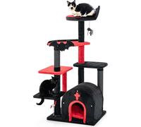 Arbre à chat COSTWAY, arbre à chat de 134cm avec griffoirs, grotte pour chats, plateformes&araignée boule suspendue, arbre à chat, arbre à grimper Halloween, chats