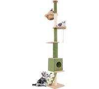 Arbre à chat COSTWAY du sol au plafond, arbre à chat avec hauteur réglable de 218 à 253 cm, grotte, capsule spatiale & griffoirs, arbre à grimper haut à plusieurs étages