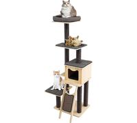 Arbre à chat COSTWAY hauteur 175 cm, maison pour chats avec troncs en sisal & planche à gratter, arbre à chat, meuble moderne pour chats à 6 étages avec grotte de câlins spacieuse & perchoir