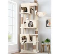 Arbre à chat d'angle - LEVYS - 168 cm de hauteur - 3 niches - Grande plateforme rembourrée - 5 griffoirs en sisal