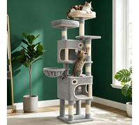 Arbre à chat de 161 cm de haut, adapté à toutes les races de chat, avec 8 troncs en sisal à gratter, 3 plateformes, deux niches pour chat, un panier pour chat et un arbre à chat à 7 niveaux, convient