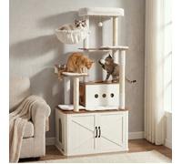 Arbre à Chat de 170 cm de Haut, Niche pour Chat, Meuble Cache-Litière, Marron et Blanc