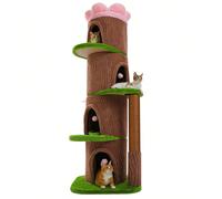 Arbre à chat de 174 cm de haut, en forme de souche, avec 4 cachettes, un parterre de fleurs et un poteau à griffer épais (Ø 9,7 cm) - Grand arbre robuste ressemblant à un véritable arbre, idéal pour l