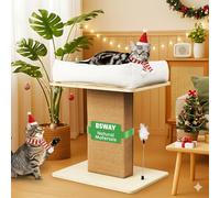 Arbre à chat de qualité supérieure avec lit pour chat - Colonne à chat extra large en bois de bouleau - Charge maximale : 25 kg - Sisal épais et coussin en lin bio - Montage facile