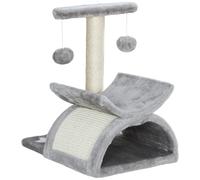 Arbre À Chat Design - Griffoir, Grattoir - Jeu 2 Boules Rotatif, Panier, Tunnel - Sisal Peluche Grise