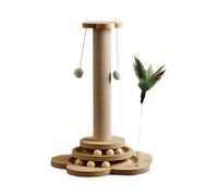 Arbre à chat d'intérieur avec base en bois massif en sisal naturel avec souris et balle à suspendre en peluche douce pour chaton, chat adulte, grand chat (40 cm)