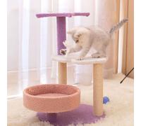 Arbre à chat d'intérieur avec griffoir, lits en peluche à plusieurs niveaux et boule suspendue interactive - Meubles modernes et mignons pour chatons et petits animaux de compagnie (A S)
