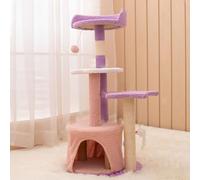 Arbre à chat d'intérieur avec griffoir, tour à chat en peluche à plusieurs niveaux, design moderne pour chatons, balle suspendue interactive, parfait pour les petits animaux de compagnie (taille M)