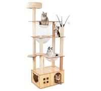 Arbre à chat d'intérieur pour adulte de grande taille, tour avec niche, escaliers, 2 bols, 14 griffoirs en sisal, perchoir supérieur