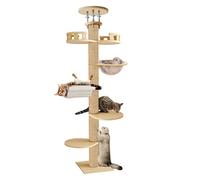 Arbre à Chat du Sol au Plafond, 6 Niveaux Tour d'escalade avec Capsule Transparente et Hamac Hauteur Réglable (230-315 cm) Meuble grattage félin pour Grands Chats (Beige)