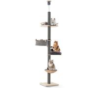 Arbre à Chat du Sol au Plafond Hauteur Ajustable 236-271 cm 5 Niveaux Espace de Jeu Cosy en Bois Gris 20_0020708