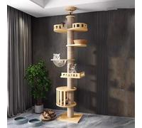 Arbre à Chat du Sol au Plafond, Hauteur réglable avec griffoir de 11 cm de Largeur, hamac pour Chat, entièrement enveloppé de Corde en sisal, 240-250 cm, 265-275 cm, T03