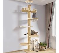 Arbre à Chat du Sol au Plafond, Tour d'escalade à 6 Niveaux de Hauteur Réglable avec Griffoirs Épais, Centre d'Activité pour Chat avec Capsule Transparente et Hamac Douillet