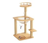 Arbre À Chat en Bois À Plusieurs Niveaux avec Capsule Spatiale, Poteaux À Griffer en Sisal, Jouets Interactifs, Barrière de Sécurité(Small)