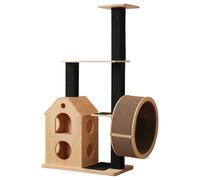 Arbre à Chat en Bois Massif 80 x 40 x 152 cm, Tour de Jeu pour Chat avec 2 Poteaux à Griffer, 2 Grottes, 2 Tapis à Griffer et roulettes Intégrées, pour Chatons et Grands Chats