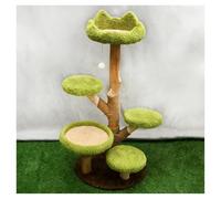 Arbre à Chat en Bois Massif avec Griffoir Agave et Plate-Forme D'observation Fermée Arbres à Chat avec Florale Moelleuse et Saut Moelleuse Comprend Une Balle à Plumes Base Renforcée Coussin Amovible