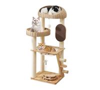 Arbre à chat en bois massif, tour à chat moderne de 127 cm avec capsule spatiale, panier tissé à la main, poteaux en sisal et griffoir, tour d'intérieur robuste à plusieurs niveaux