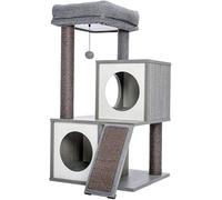 Arbre à chat en bois moderne pour chats Tour griffoir Centre d'activités pour chatons avec copropriété, maison de jeu, jouet suspendu pour chats de petite et moyenne taille gris (couleur : beige)