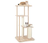 Arbre à chat en bois multi-niveaux avec perchoir rembourré, plateformes, jouets suspendus, griffoir en sisal et planche pour chats, idéal pour un usage domestique