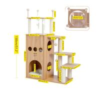 Arbre à chat en bois Tour, Nid de capsule, Appartement spacieux à deux étages , AMT0062BG-HW, comme image