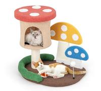 Arbre à Chat en Forme de Champignon 60 x 49 x 59 cm avec condo et griffoir Design ludique en Bois sisal et Tissu Peluche 20_0020689