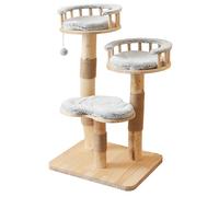 Arbre à chat en forme de nuage en bois massif, 98 cm, avec 3 niveaux et sisal, meuble griffoir avec coussin amovible pour chats d'appartement, design gris