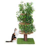 Arbre à chat en forme de tour avec feuille de ficus simulée, centre d'activités à plusieurs niveaux pour que les chats jouent, grimpent et dorment avec poteau en sisal sûr