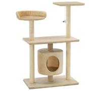 Arbre à chat en sisal 95 cm beige avec peluche, colonnes à griffer, jouets, surfaces de couchage et grotte pour jouer, escalade, dormir dans l'appartement, arbre d'escalade stable comme meuble à