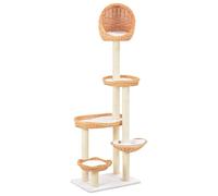 Arbre à chat en sisal naturel avec 5 paniers en osier pour chats, arbre d'escalade avec coussins amovibles, jouets pour chat faits à la main et meubles à gratter en bois de saule