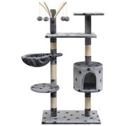 Arbre À Chat Et Griffoir Sisal 125 Cm Empreintes De Pattes Gris