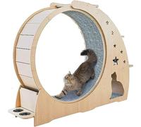 Arbre à chat et tour en bois massif avec tapis roulant, cadre d'escalade et grande roue d'exercice - Fournitures durables pour chat pour le jeu actif et le fitness, parfait pour les chats et les