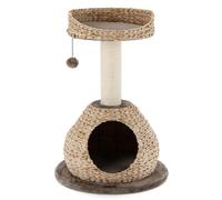 Arbre à chat fait main 28"" - plateforme en jacinthe d'eau tressée griffoir sisal coussins doux base MDF stable café pour jouer